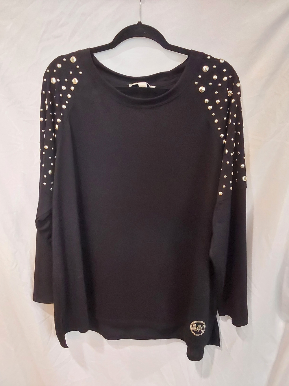 MICHAEL Michael Kors Gold Studded Long Sleeve Black Top